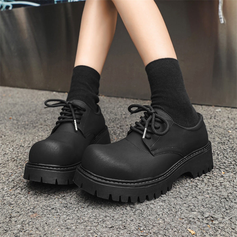 Men's Derby Black Matte Big Head Platform Men's Casual Leather Shoes