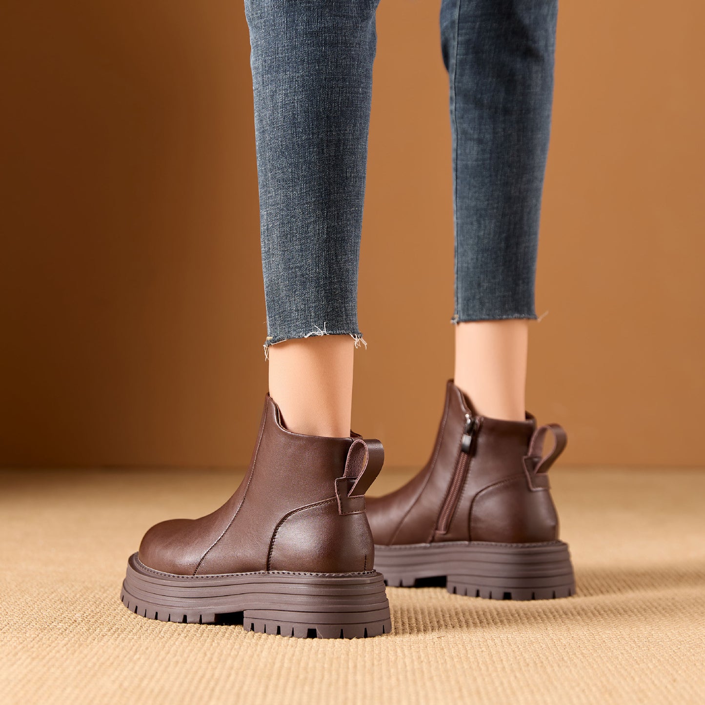 Women's Martin Fleece Lined Rubber Platform Ankle Boots