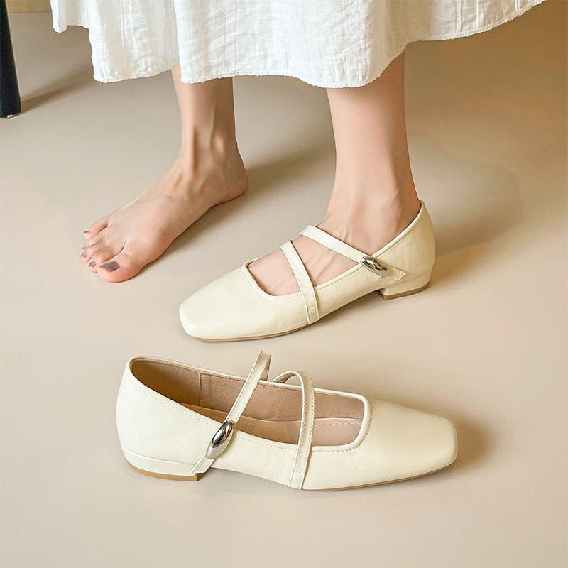 Women's Summer Chunky Shallow Mouth French Style Beautiful Not Tired Feet Heels