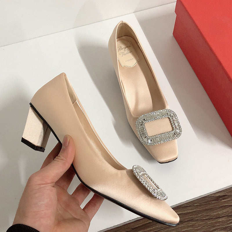 Women's Chunky Pumps Mid Flat Low-cut Toe High Women's Fashion Shoes