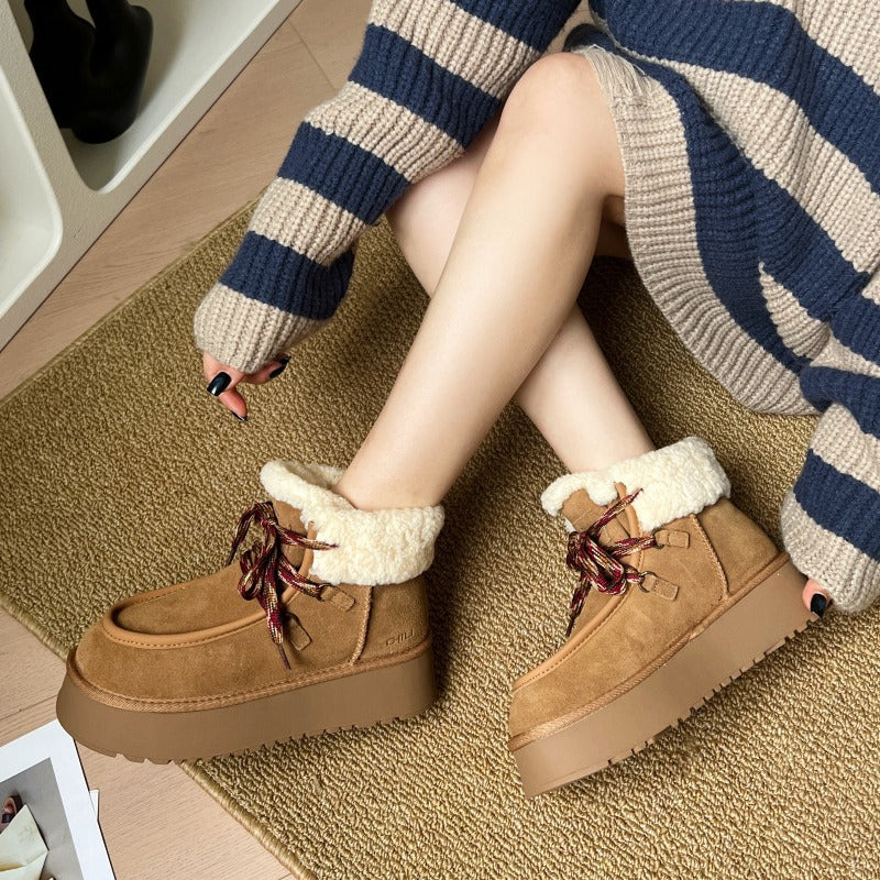 Fleece Lining Muffin Platform Winter Wool Short Snow Boots