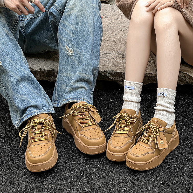 Women's & Men's Brown Thick Sole Fashionable American Niche Design Couple Increased Sneakers