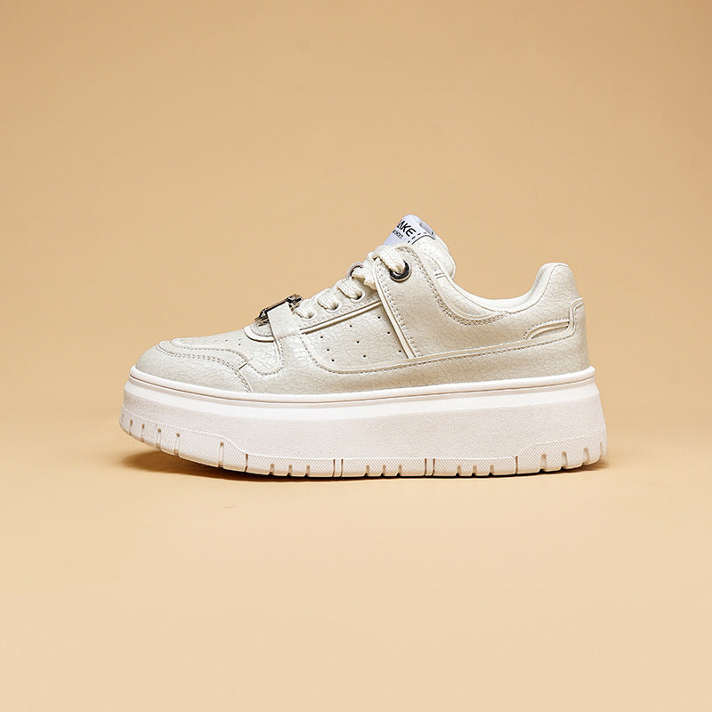 Burst Crack Cowhide Platform Board Spring Casual Shoes