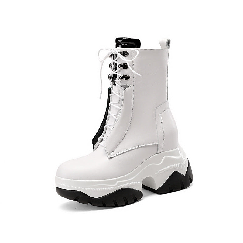Women's Toe Martin Muffin Bottom British Style Black White Boots