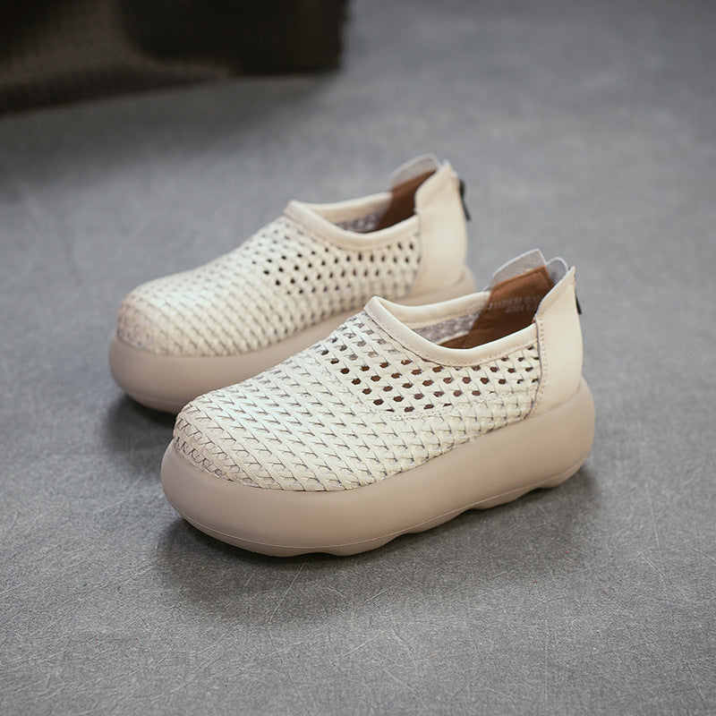 Women's Breathable Woven First Layer Cowhide Simple Platform Sandals