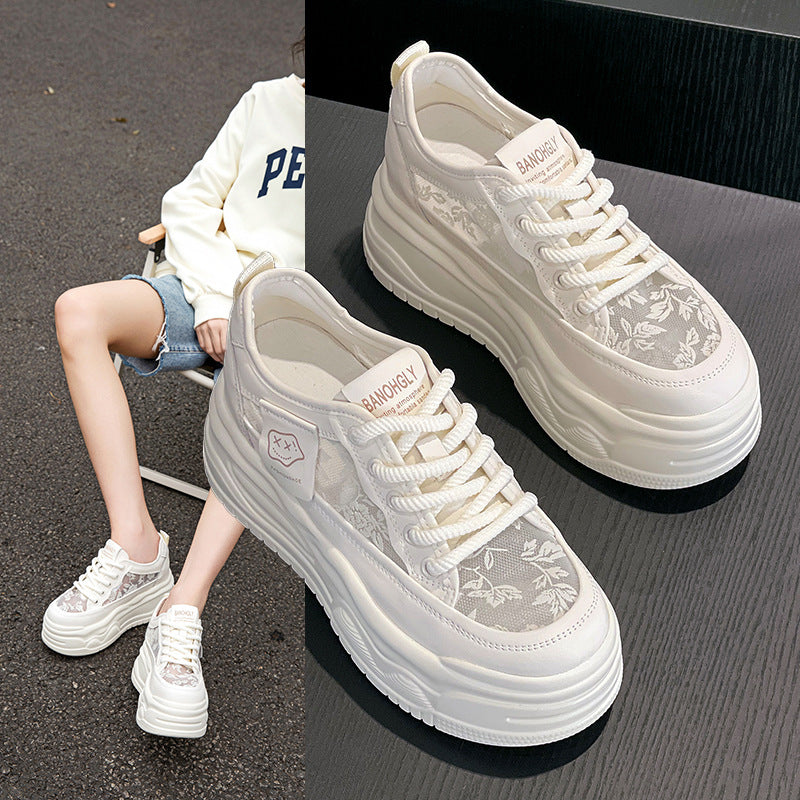 Women's Platform White Summer Mesh Lace Breathable Women's Casual Shoes