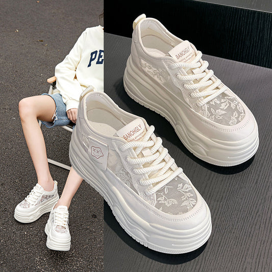 Women's Platform White Summer Mesh Lace Breathable Women's Casual Shoes