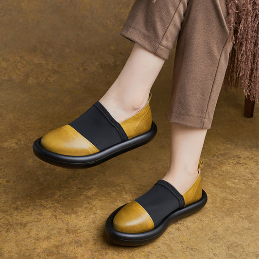 Women's Autumn Genuine Retro Platform Fashion Slip-on Flat Stretch Pumps Pointed Women's Casual Shoes