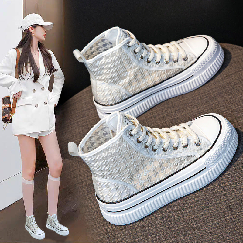 Women's Top White Lightweight Soft Sole Martin Versatile Hight Increasing Board Women's Shoes