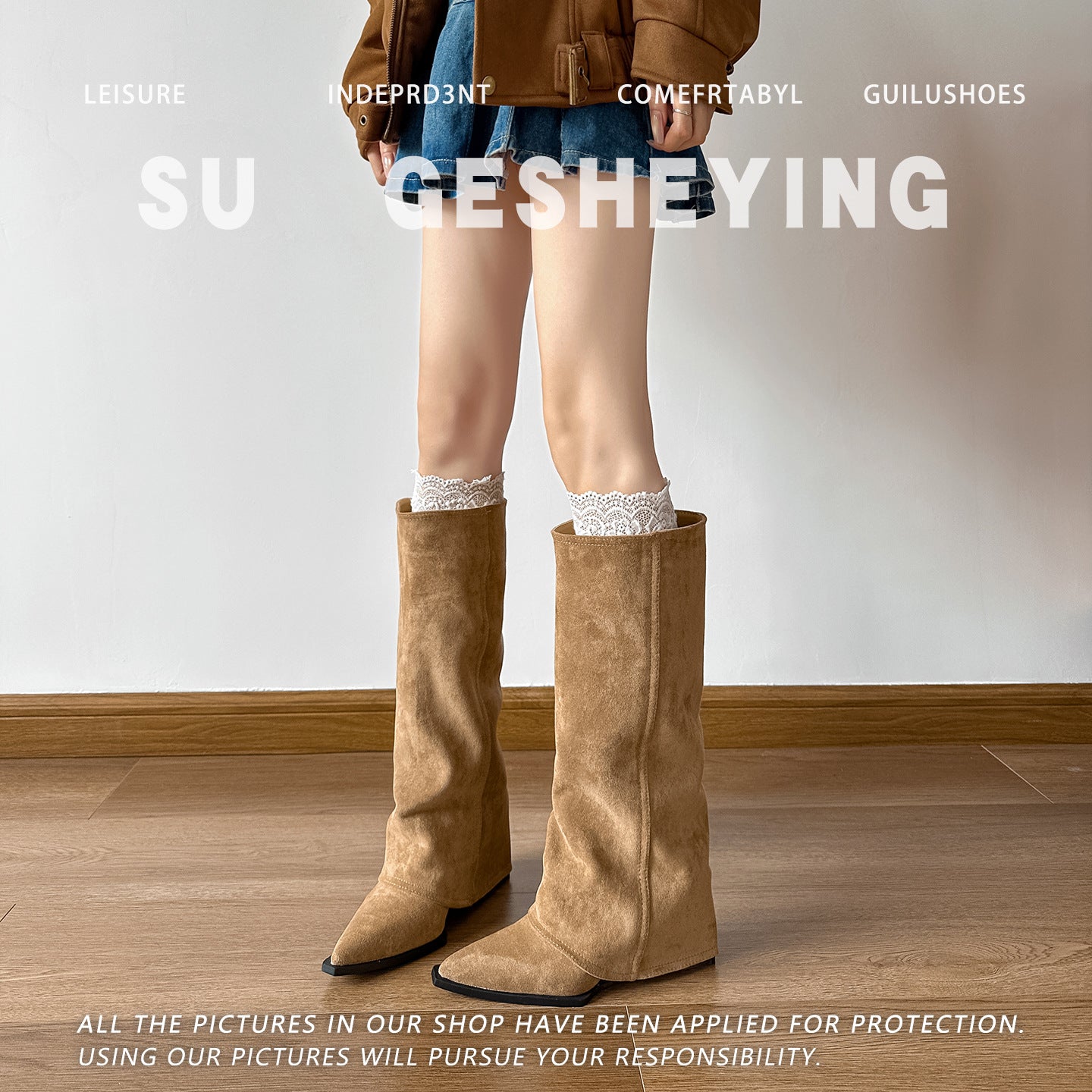 Below The Knee Long Female Hot Khaki Big Tube Women's Leather Boots