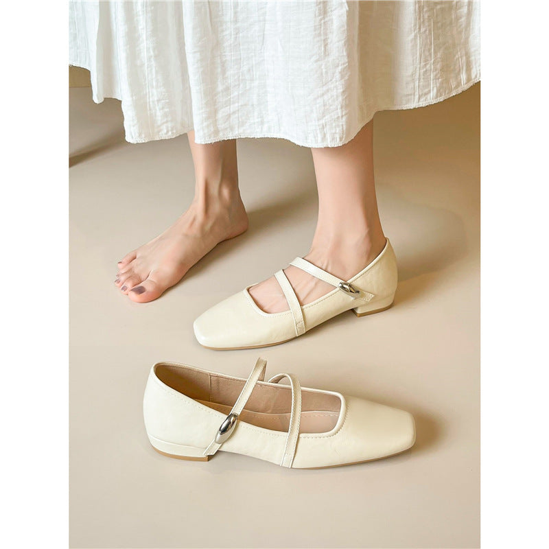 Women's Summer Chunky Shallow Mouth French Style Beautiful Not Tired Feet Heels