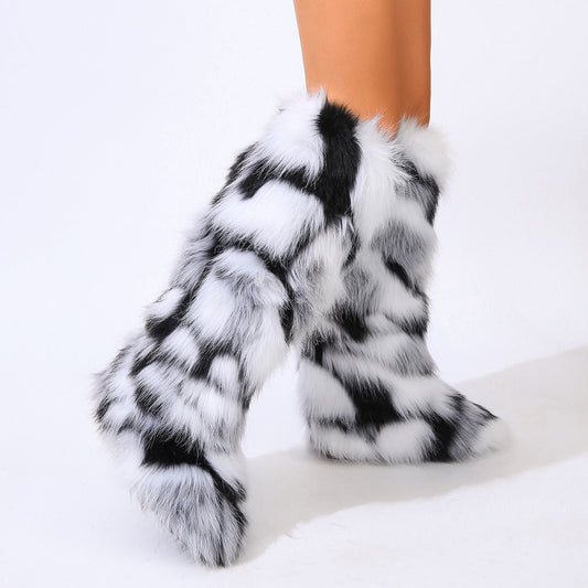 Women's Warm Winter Fur Round Toe Imitation Snow Boots