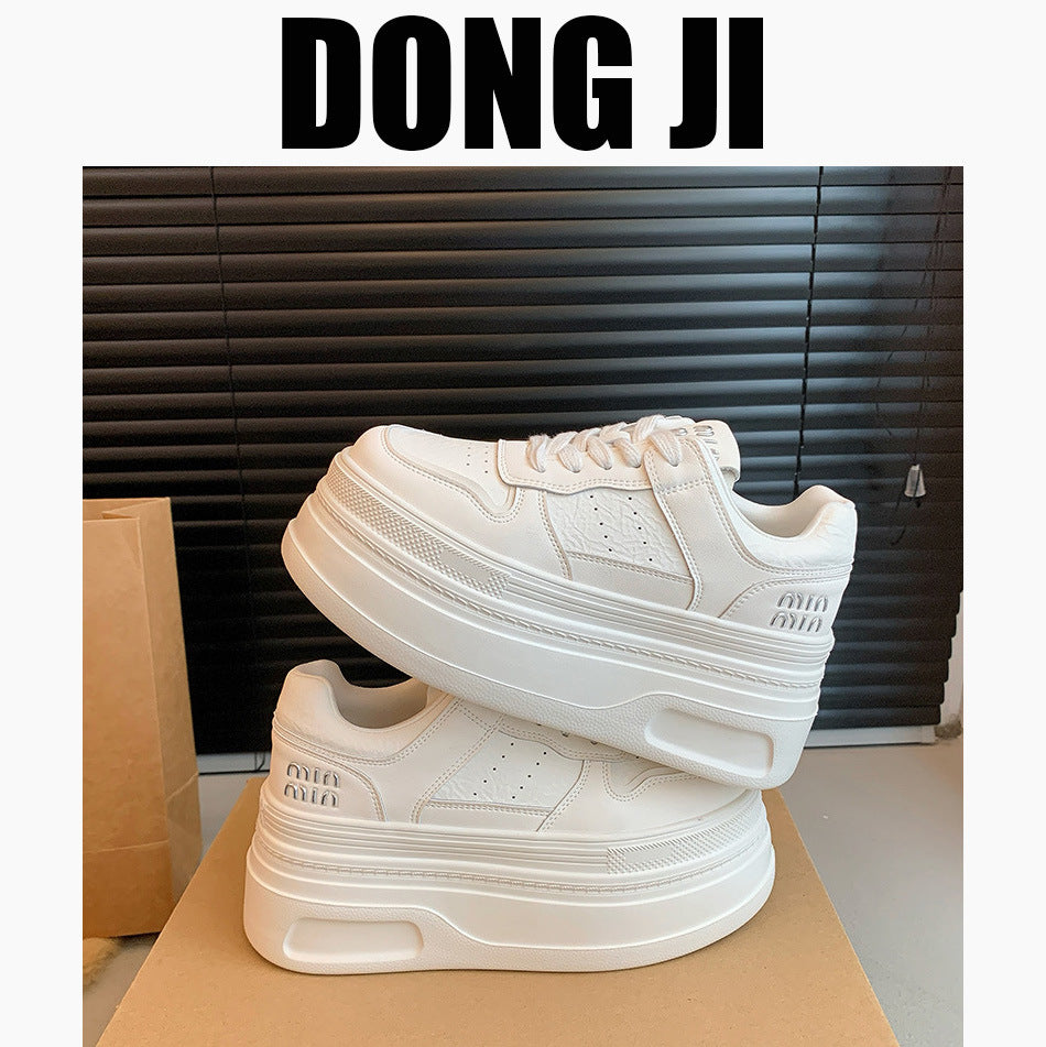 Women's Genuine Platform Wild Elevator White Casual Shoes