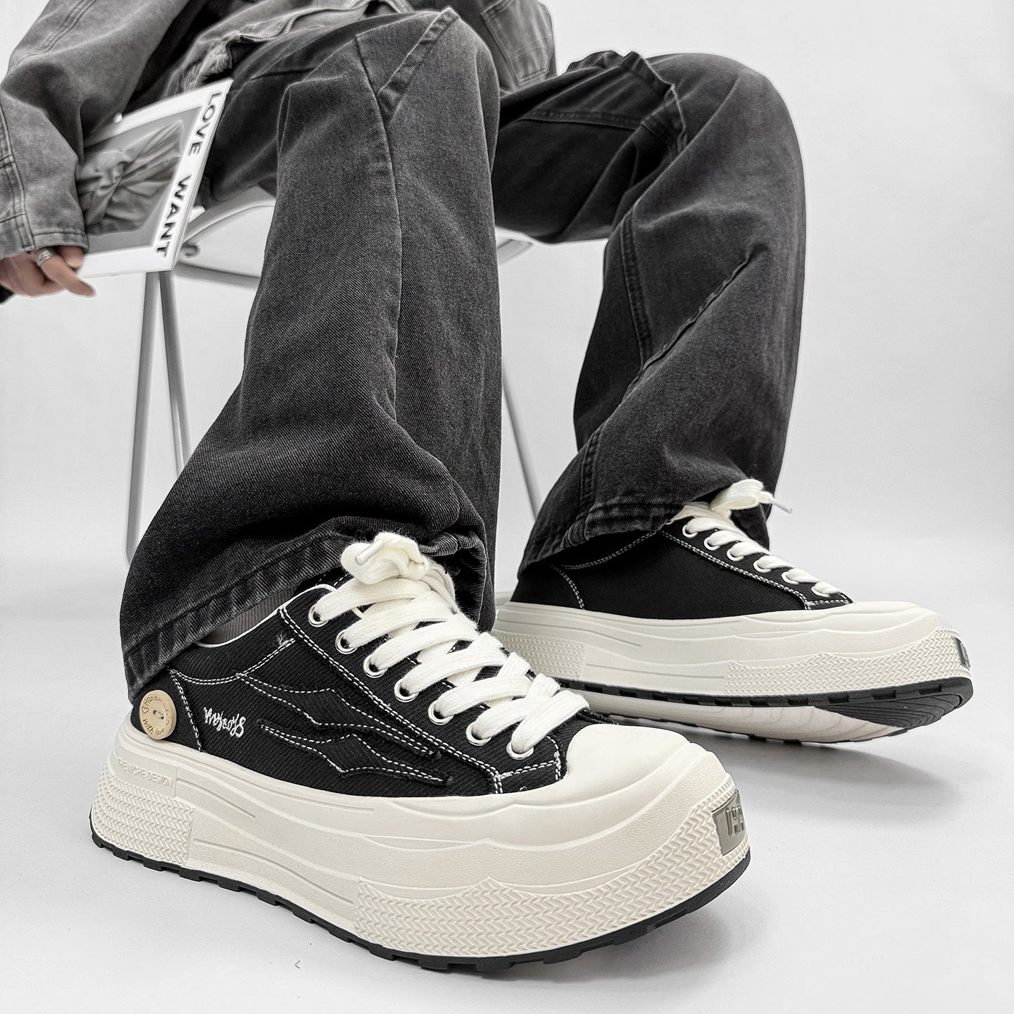 Men's Increasing Insole Versatile Sports Muffin Platform Men's Canvas Shoes