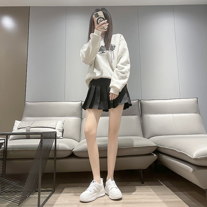 Women's White Spring Korean Style Lace Up Round Toe Thick Women's Sports Shoes