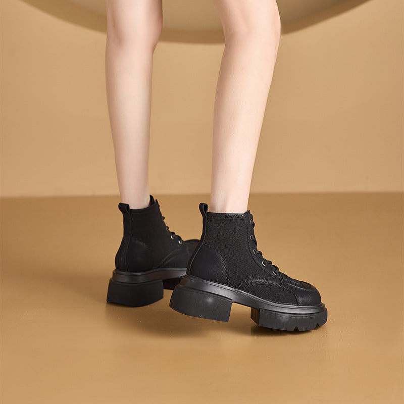 Women's Autumn Martin Korean Satin Low-cut Short Worker Women's Leather Boots