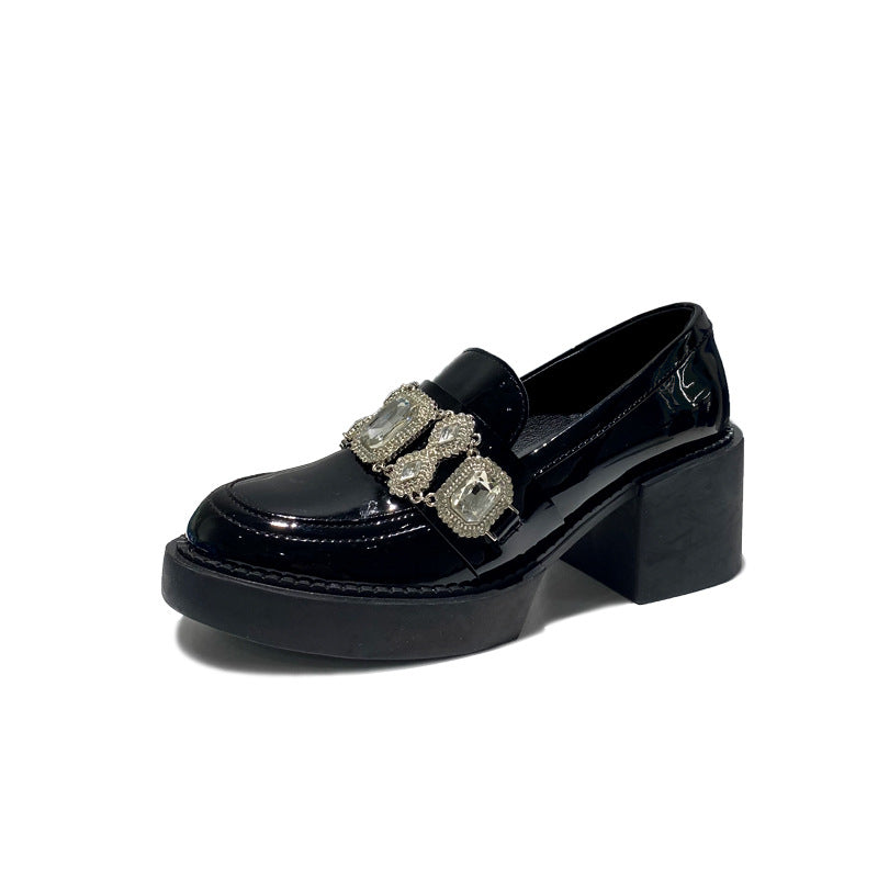 Women's Patent Round Head Chunky Pumps Slip-on Women's Shoes