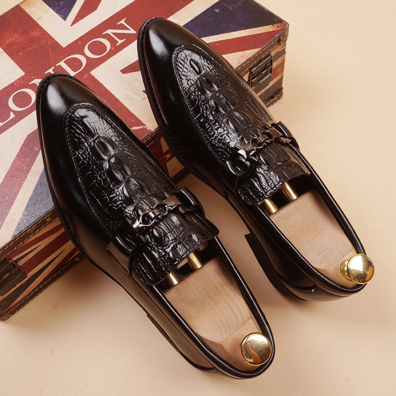 Men's Formal Wear Office British Pointed Crocodile Pattern Date Men's Business Leather Shoes
