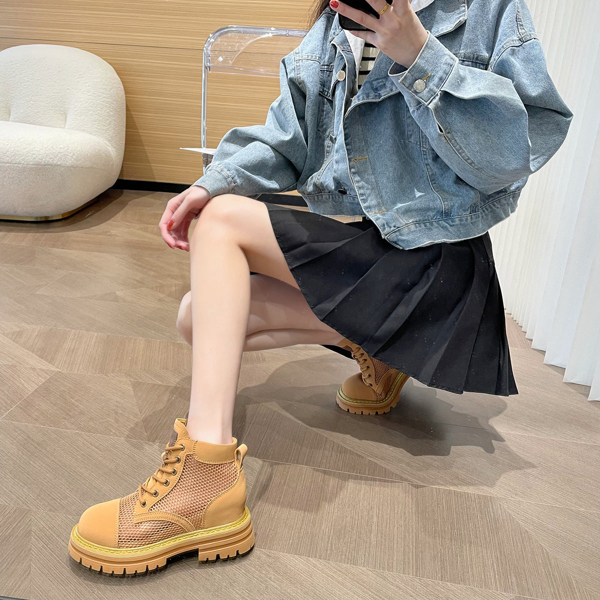 Women's Worker Summer Height Increasing Insole Martin Outdoor Boots
