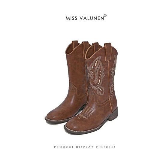 Style Western Cowboy Square Toe Short Tube Boots