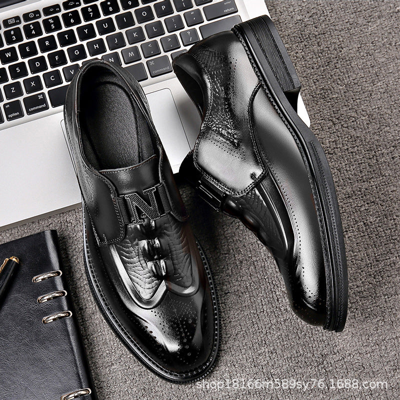Men's Formal British Style Carved Genuine Cattlehide Men's Business Leather Shoes