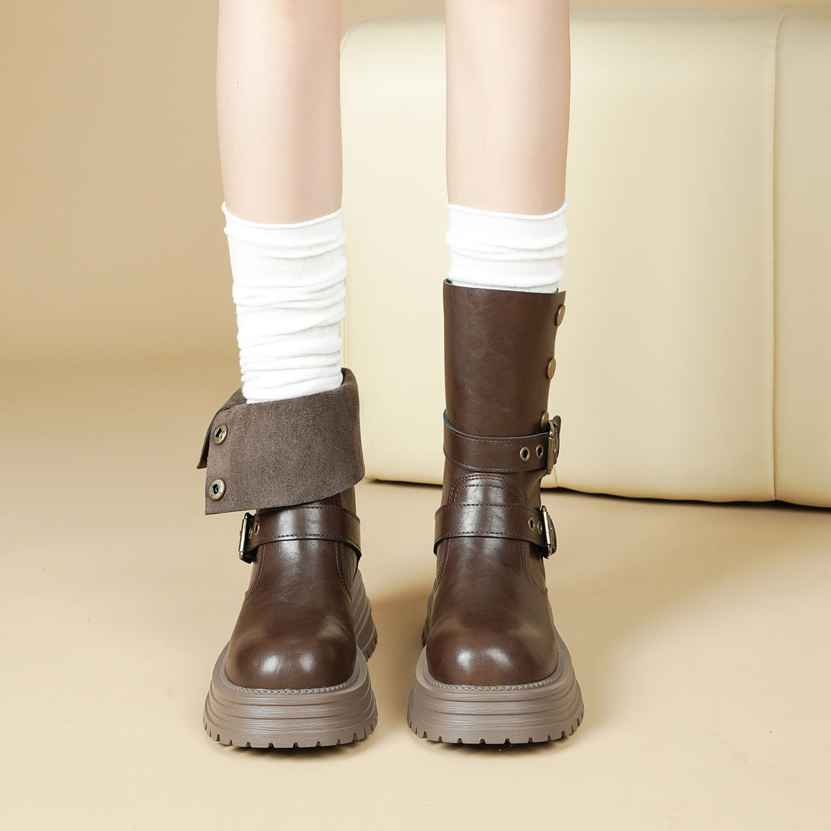 Women's British Style Martin Two-way Thick Bottom Elevator Boots
