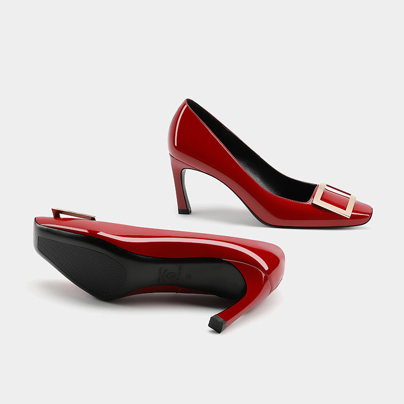 Square Buckle High Female Toe Business Temperament Stiletto Shallow Women's Casual Shoes