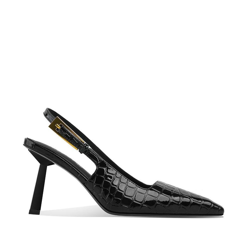 Women's Summer Square Toe Stiletto Patent Surface High Heeled Sandals
