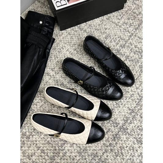 Style Series Rhombus Flat Bottom Ballet Round Head Shallow Mouth Women's Fashion Shoes