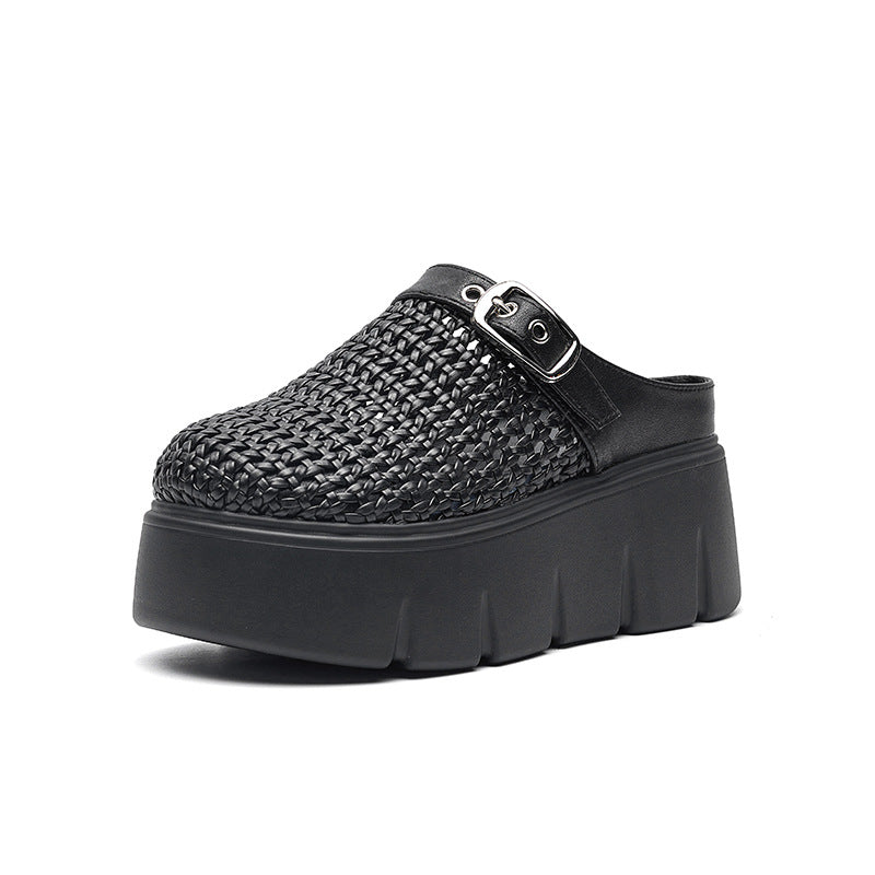 Women's Toe Half Outer Wear Thick Bottom Summer Woven Slippers