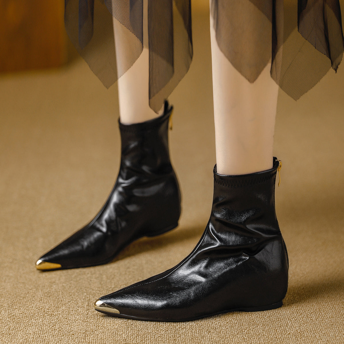 Women's Fashion Pointed Toe Stretch Thin Height Women's Leather Boots