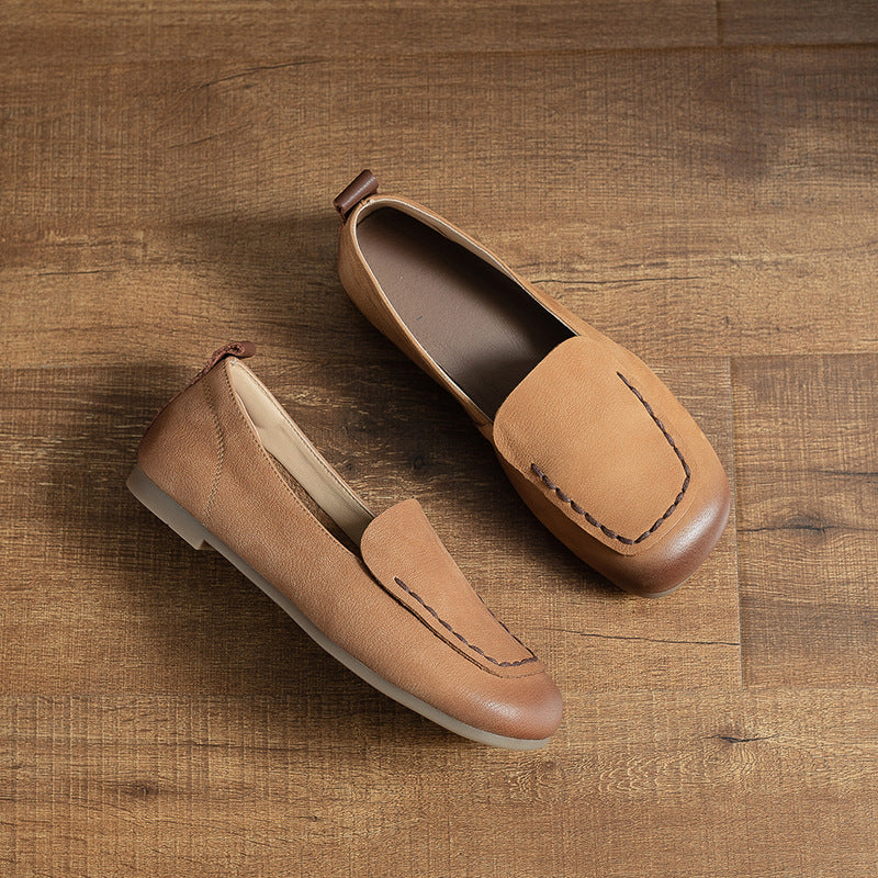 Women's Genuine Retro Square Toe Soft Bottom Men's Shoes