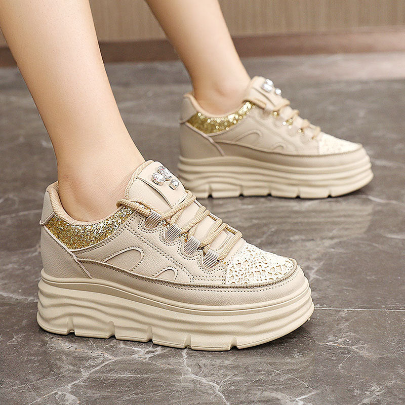 Hidden Platform Solid Color Breathable Skate Sneakers