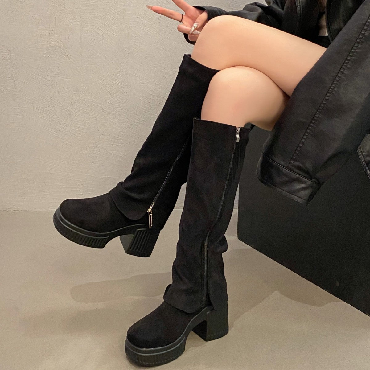 Women's High Pantyhose Fashion Waterproof Platform Retro Boots