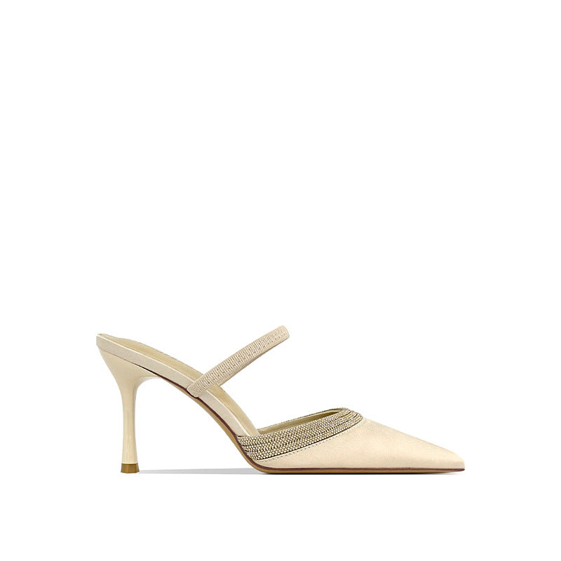 Women's Closed Toe High Pointed Rhinestone Single-layer With Two Women's Fashion Shoes