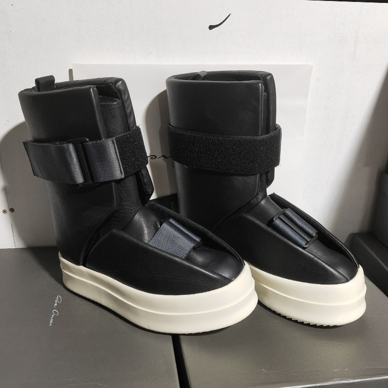 Men's Black Genuine Fashion Velcro Platform Elevator Boots