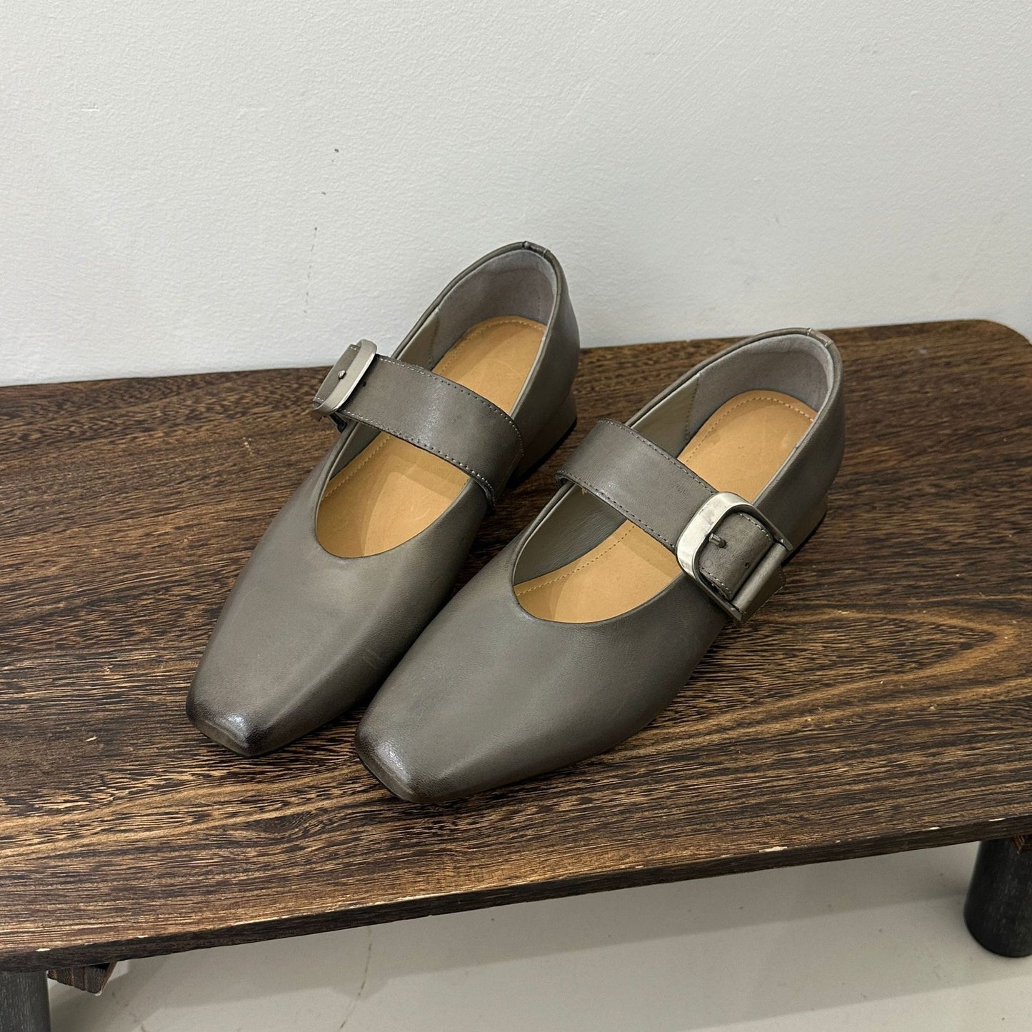 Horse French Style Mary Jane Spring Square Toe Vintage Leather Shoes