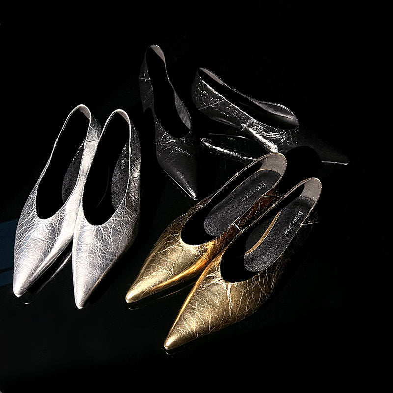 Women's Gold Shallow Mouth Pumps Low First Layer Men's Shoes