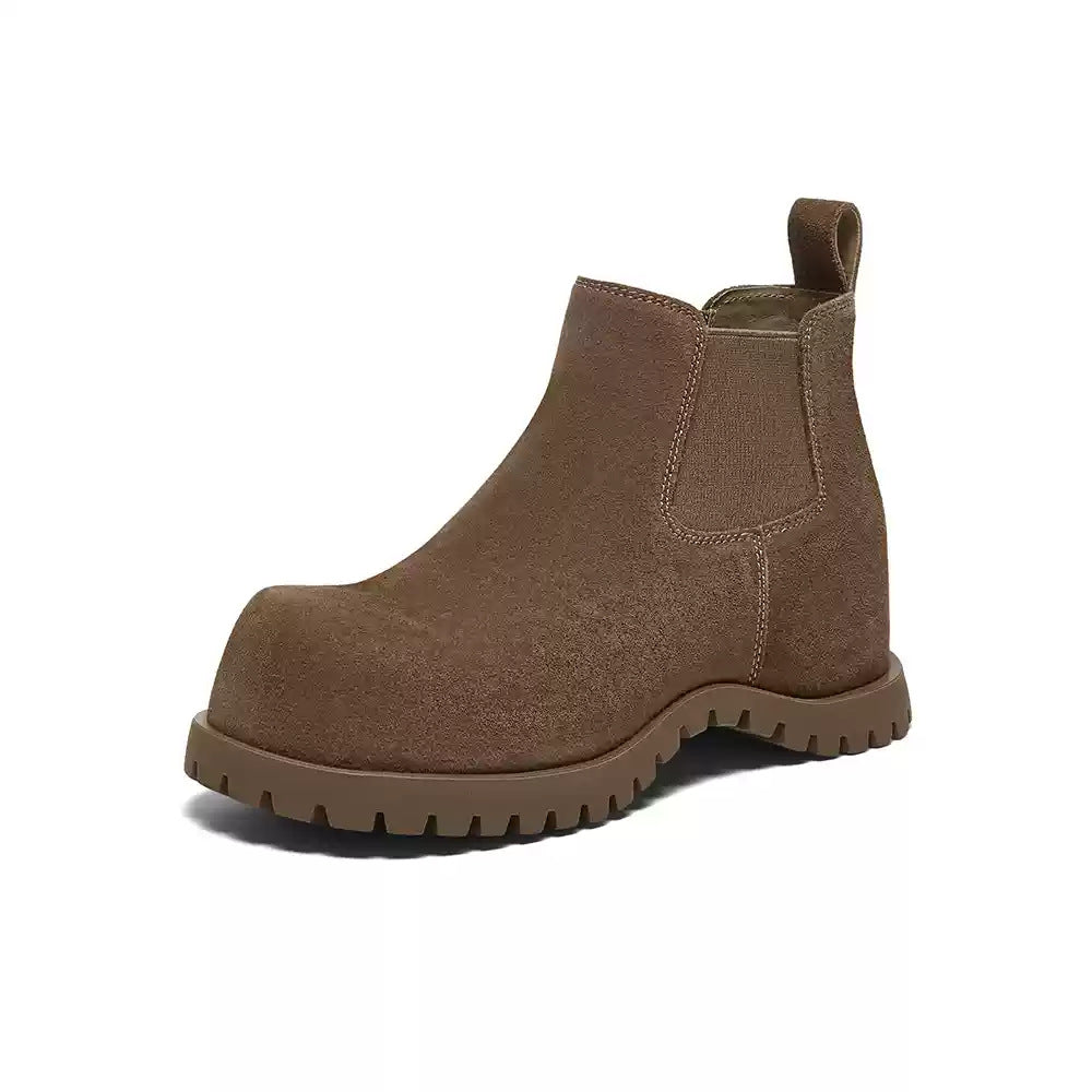 Women's Toe Matte Short For Winter Kangaroo Fleece-lined Warm Chelsea Smoke Boots