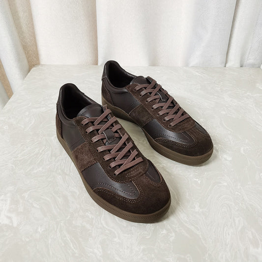 Women's Spring Round Head Genuine Flat Coffee Color Platform German Women's Casual Shoes