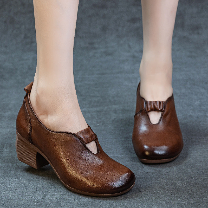 Women's Autumn Genuine Thin Retro Handmade Chunky Women's Fashion Shoes