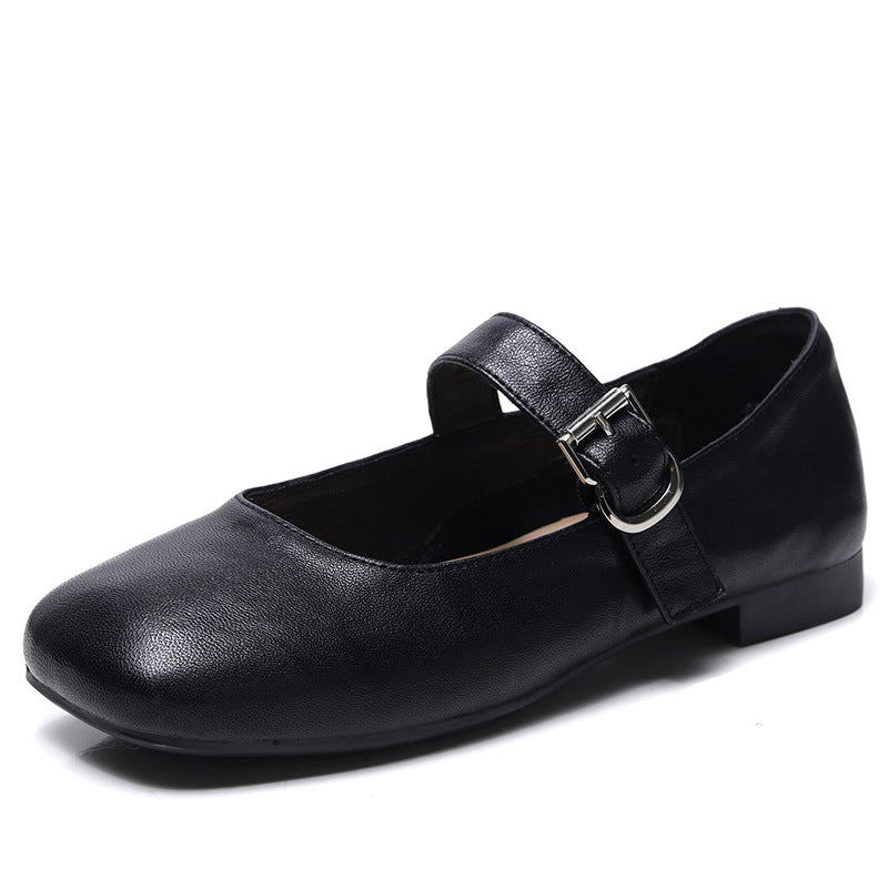 Authentic Square Toe Retro Flat French Style Temperament Commuting Women's Casual Shoes