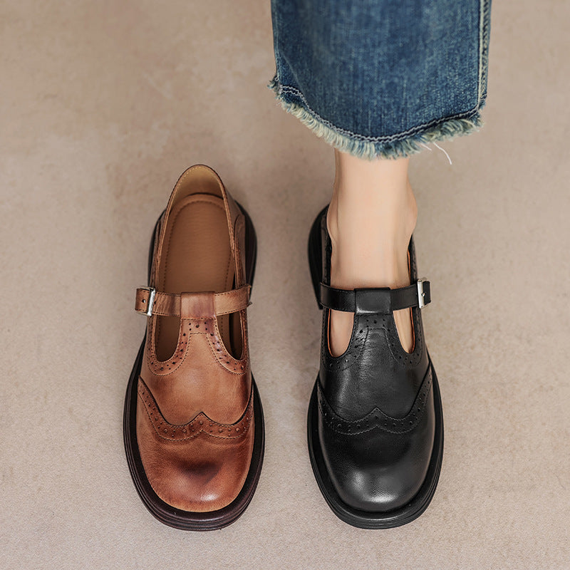 Sheepskin Size Retro Style Wipe Color Mary Women's Fashion Shoes