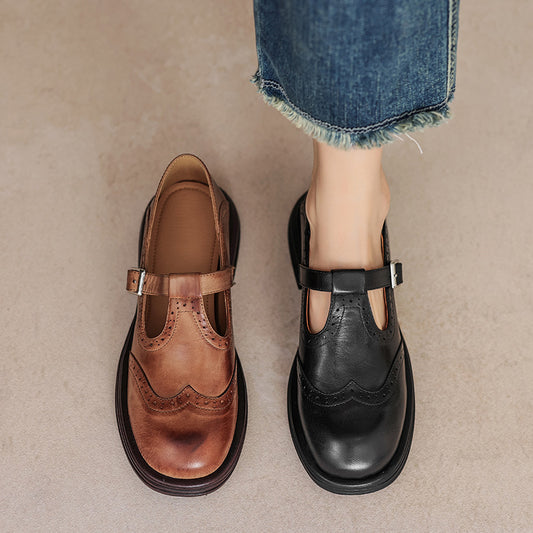 Sheepskin Size Retro Style Wipe Color Mary Women's Fashion Shoes