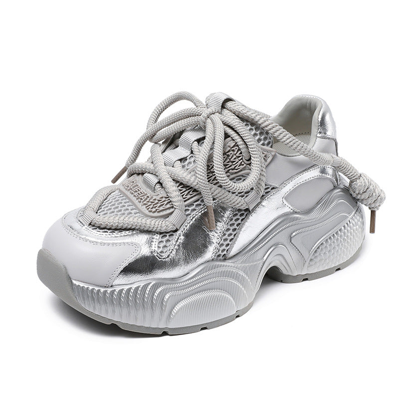 Sier Gray Breathable Mesh Platform Sports Sneakers