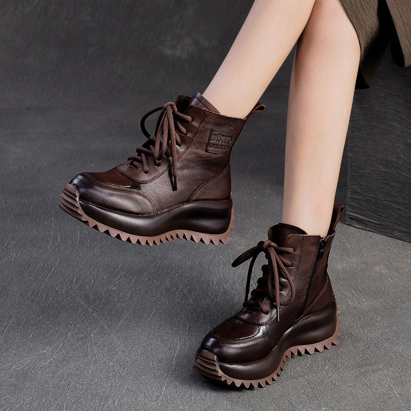Women's Winter Platform Martin Height Increasing Short British Women's Leather Boots