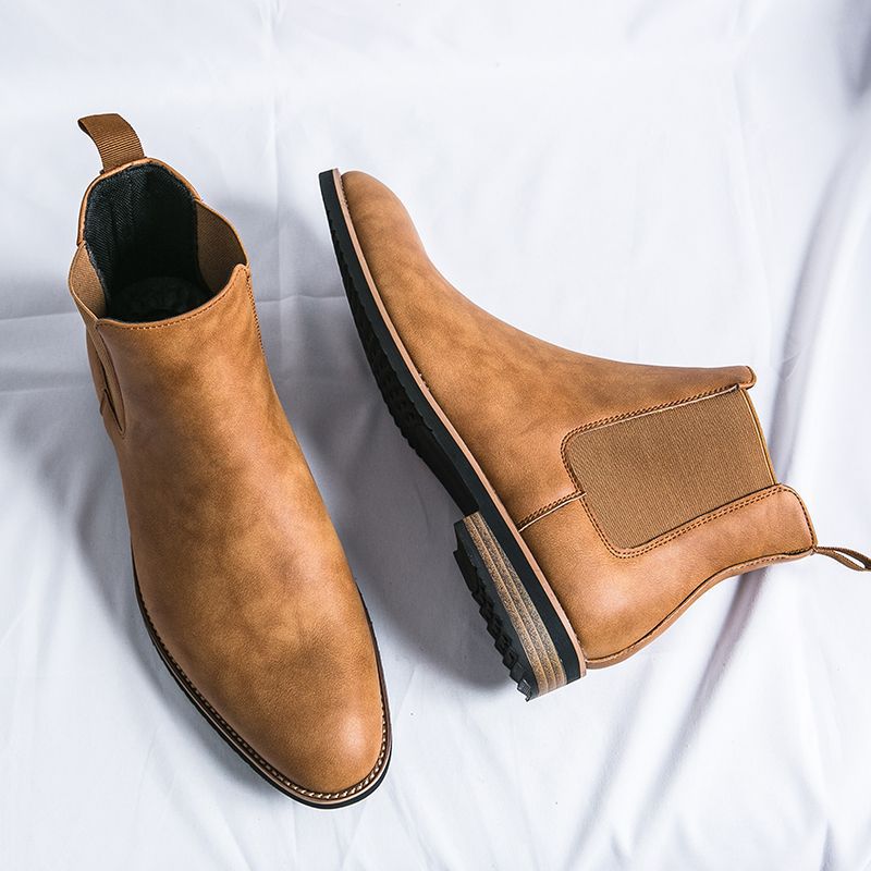 Men's Style Pointed Toe Platform Height Increasing Leather Shoes