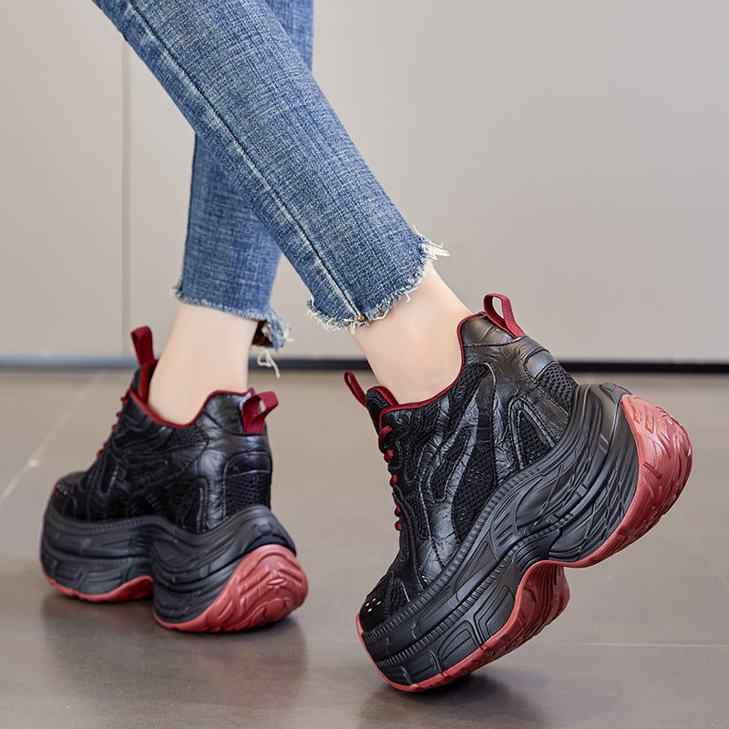 Women's Height Increasing Insole Breathable Clunky Platform Mesh Surface Small Casual Shoes