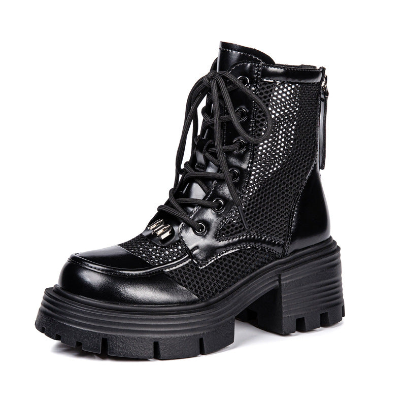 Women's Mesh Martin Thick Bottom Elevator Wild Women's Leather Boots