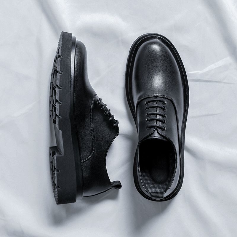 Men's Toe Design Thick Bottom Korean Niche Black Leather Shoes